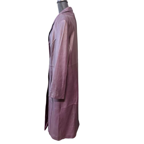 Centigrade Purple Leather Long Coat Jacket Large Thermolite Liner Button Front - Picture 7 of 12
